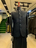 Black Embroidered Prince Coat with Plain Metal Buttons – Timeless Formal Elegance