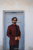 Reddish Mahroon Prince Coat in Embroidered Jamavar
