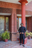 Black Front Open Sherwani