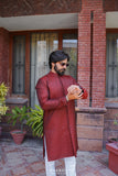 Front Open Maroon Jamavar Kurta