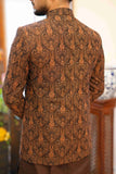 Premium Dark Brown Jacquard Prince Coat With Paisley Motifs