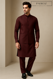 Burgundy Kurta Pajama with Matching Waistcoat – Deep Maroon 3-Piece Formal Set for Men