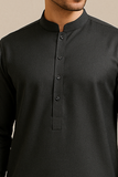 Dark Grey Kurta Pajama with Ban Collar & Cuff Sleeves – Custom Fit Available