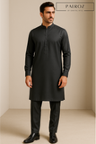 Dark Grey Kurta Pajama with Ban Collar & Cuff Sleeves – Custom Fit Available
