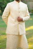 Elegant Pale Cream Chevron Textured Prince Coat
