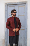 Reddish Mahroon Prince Coat in Embroidered Jamavar