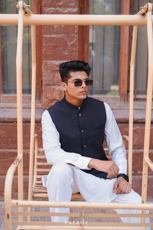 Black Plain Waistcoat in Suiting Fabric