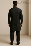 Charcoal Grey Kurta Pajama with Matching Waistcoat – 3-Piece Premium Formal Set for Men
