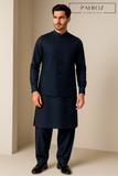 “Navy Blue Waistcoat on Matching Kurta Pajama – Classic Eastern Formalwear”