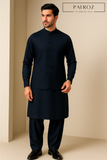 “Navy Blue Waistcoat on Matching Kurta Pajama – Classic Eastern Formalwear”