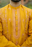 Vibrant Mustard Yellow Embroidered Kurta With Ban Collar