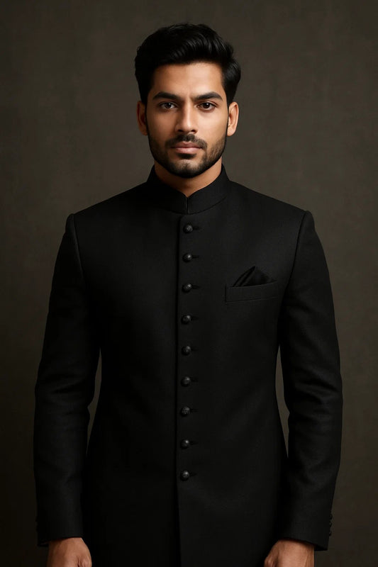Timeless Black Plain Sherwani – Premium Classic Edition