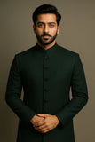Bottle Green Sherwani with Black Buttons – Bold Elegance Edition