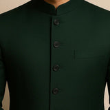 Bottle Green Sherwani with Black Buttons – Bold Elegance Edition