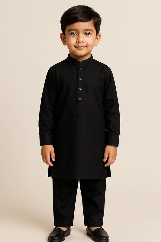 Kids Classic Black Kurta Pajama – Elegant Traditional Wear