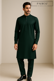 Bottle Green Kurta Pajama with Ban Collar & Cuff Sleeves – Custom Fit Available