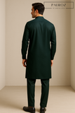 Bottle Green Kurta Pajama with Ban Collar & Cuff Sleeves – Custom Fit Available