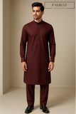Tailored Burgundy Kurta Pajama Set with Cuff Sleeves & Ban Collar – Custom Fit Available