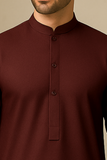Tailored Burgundy Kurta Pajama Set with Cuff Sleeves & Ban Collar – Custom Fit Available