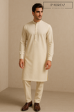 Classic Cream Kurta Pajama with Ban Collar & Cuff Sleeves – With Pant Style Trousers