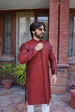 Front Open Maroon Jamavar Kurta