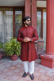 Front Open Maroon Jamavar Kurta