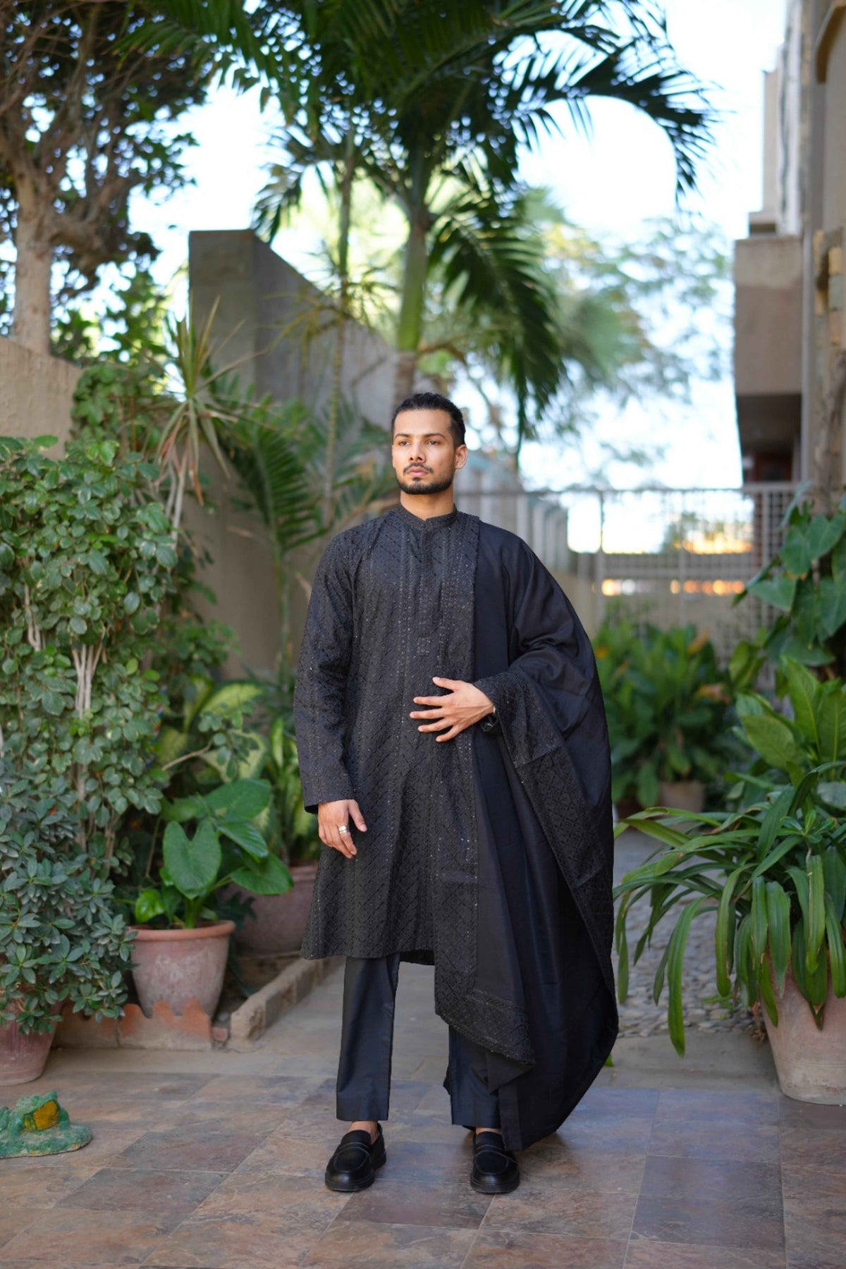 Classic Black Heavily Embroidered Kurta With Sequin Work