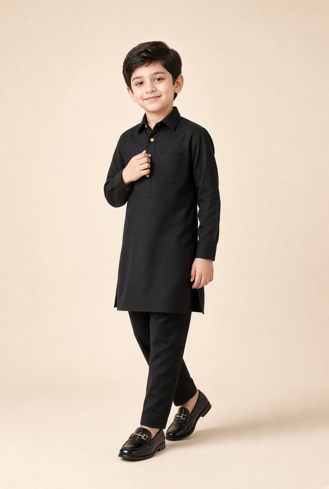Jet Black Kurta Pajama — Kids