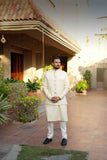 Elegant Pale Cream Chevron Textured Prince Coat