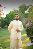 Elegant Pale Cream Chevron Textured Prince Coat