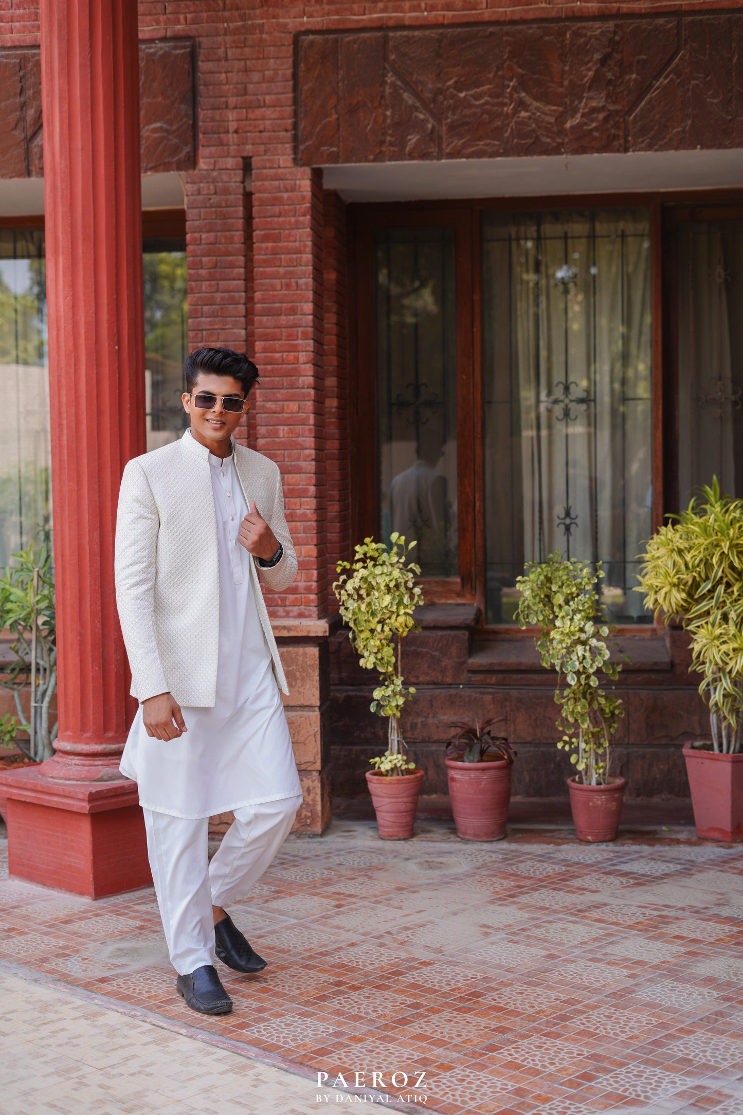 WHITE SITARA FRONT-OPEN DESIGNER PRINCE COAT