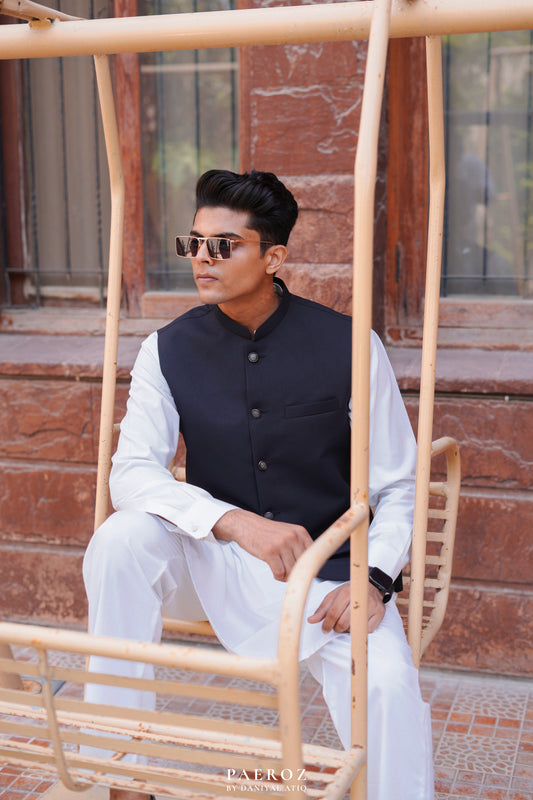 Black Plain Waistcoat in Suiting Fabric