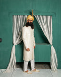 Luxurious Off-White Sherwani with Intricate Embroidery and Sequin Work