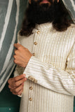 Luxurious Off-White Sherwani with Intricate Embroidery and Sequin Work