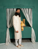 Luxurious Off-White Sherwani with Intricate Embroidery and Sequin Work