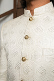 Elegant White Prince Coat with Intricate Embroidery