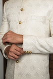 Elegant White Prince Coat with Intricate Embroidery