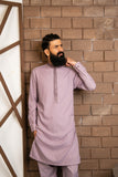 Elegant Lavender Kurta Pajama with Embroidered Collar Patti