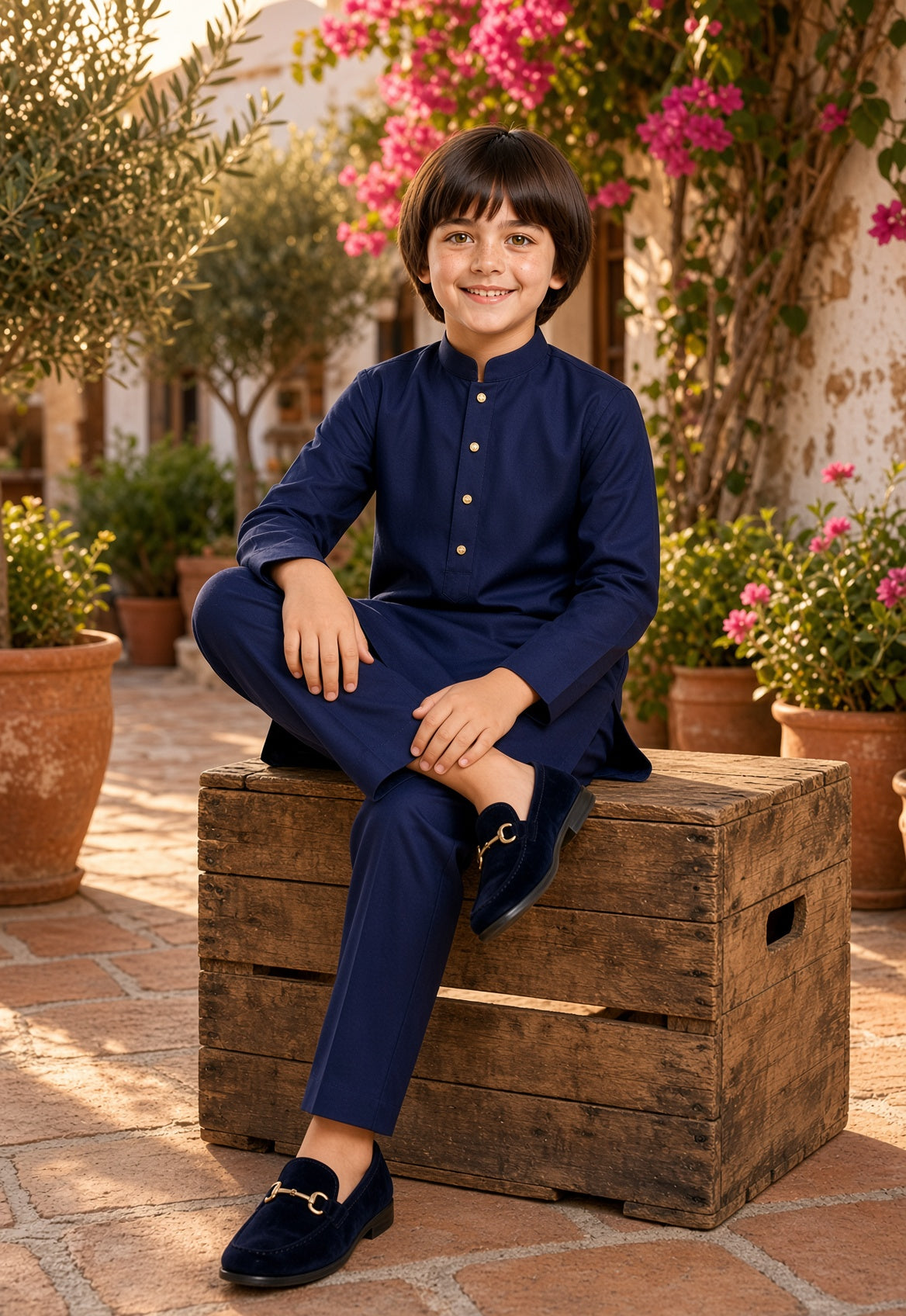 Navy Blue Kurta Pajama — Kids