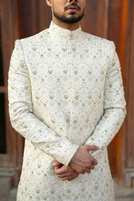 Premium Off-White Fully Embroidered Sherwani