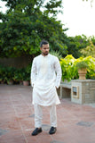 Pristine White Embroidered Kurta Pajama With Mirror Work & Ban Collar