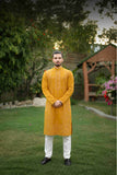 Vibrant Mustard Yellow Embroidered Kurta With Ban Collar
