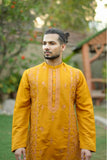 Vibrant Mustard Yellow Embroidered Kurta With Ban Collar