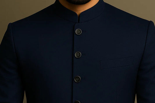 Navy Blue Sherwani with Black Buttons – Modern Royal Edition